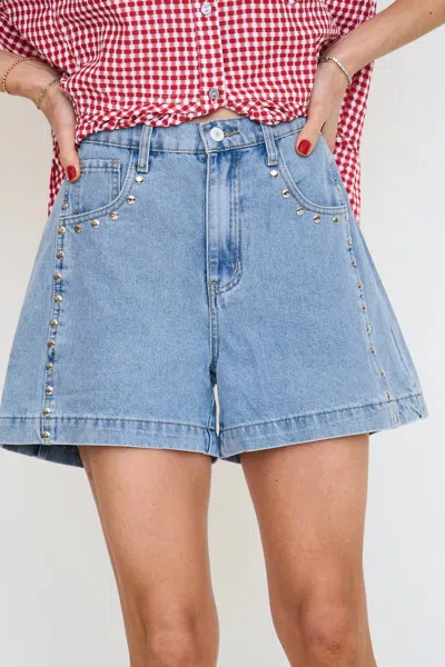 Entro Studded Denim Shorts In Blue