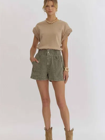 Entro Stylish High-waisted Shorts In Army Green