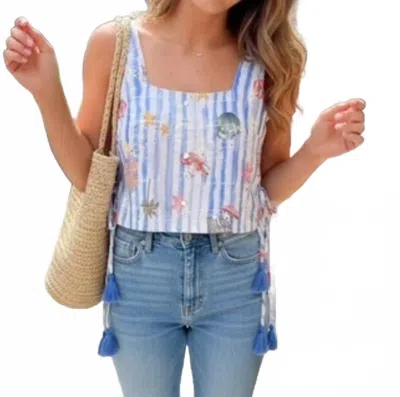Entro Summer Print Crop Top In Blue Stripe