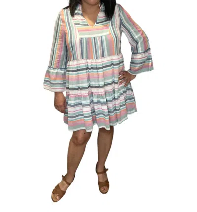 Entro Summer Stripe Bell Sleeve Tiered Dress In Multi Color