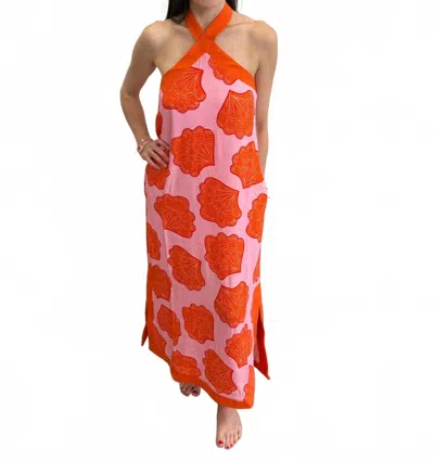 Entro Sunny And Shells Maxi Dress In Pink And Coral Red