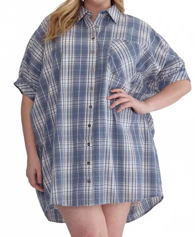 Entro Surely Charmed Plaid Mini Dress - Plus In Chambray In Blue