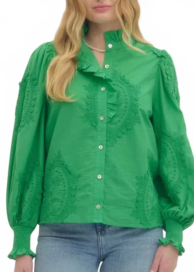 Entro Susie Embroidered Top In Green