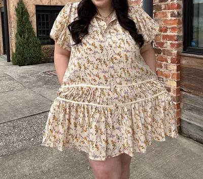Entro Sweet Floral Dress In Beige In Brown