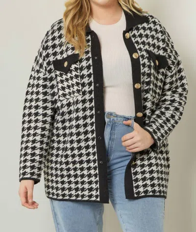 Entro Sweetest Memory Curvy Houndstooth Cardigan - Plus In Black In Multi