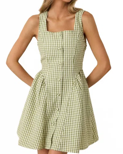 Entro Sydney Button Front Gingham Print Mini Dress In Matcha Green In Multi