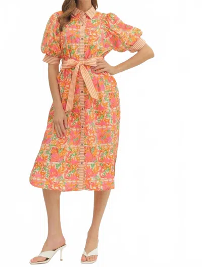 Entro Tabitha Midi Dress In Pink Multi In Orange