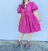 Entro Take Me Everywhere Puff Sleeve Dress In Magenta