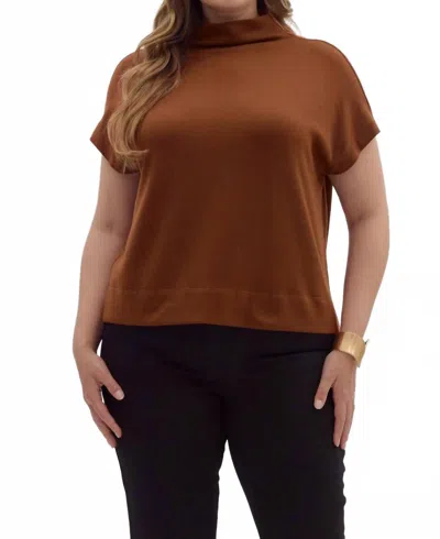ENTRO TAMMY KNIT MOCK NECK PULLOVER TOP - PLUS IN BROWN