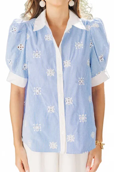 Entro Tara Eyelet Top In Blue