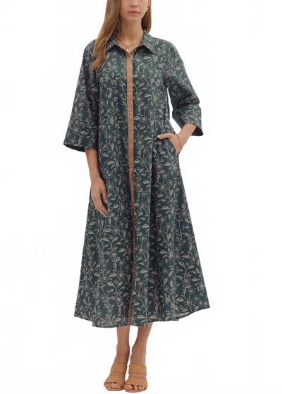 Entro Teighla Cotton Midi Shirt Dress In Blue Botanical In Multi