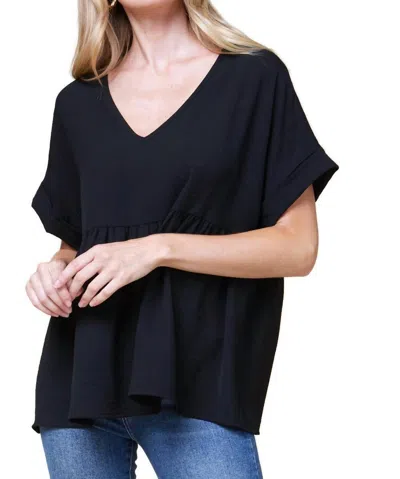 Entro Textured Babydoll Top In Black In Blue