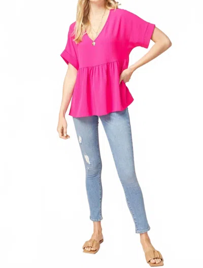 Entro Textured Babydoll Top In Hot Pink