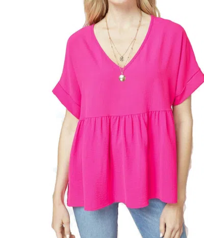 Entro Textured Babydoll Top In Pink