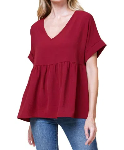 Entro Textured Babydoll Top In Ruby In Red
