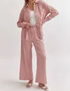 ENTRO TEXTURED BUTTON UP PANT SET IN LIGHT PINK