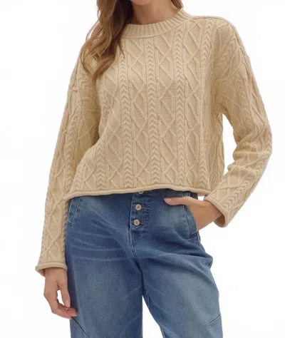 Entro Textured Cable Knit Long Sleeve Top In Natural In Brown