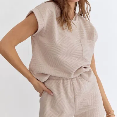 Entro Textured Cap Sleeve Top In Light Taupe In Beige