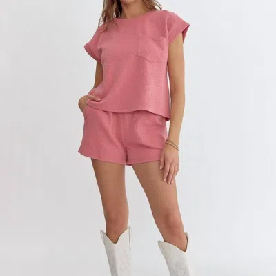 Entro Textured Cap Sleeve Top In Pink