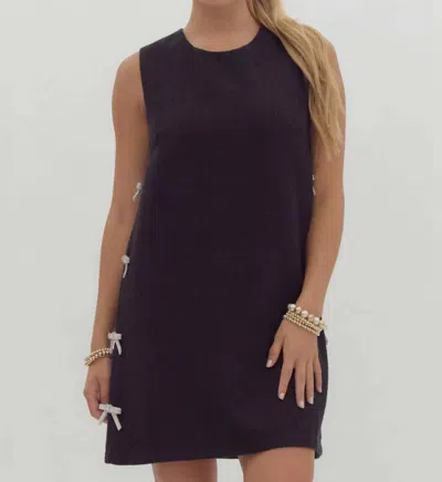 Entro Textured Embellished Bow Mini Dress In Black