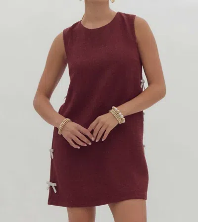 Entro Textured Embellished Bow Mini Dress In Merlot In Red