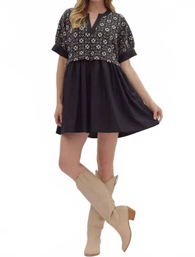 Entro Textured Floral Embroidered Mini Dress In Black In Multi