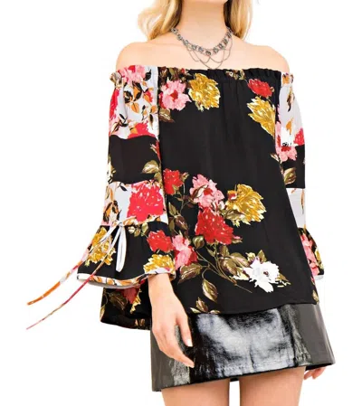 Entro Textured Floral Off The Shoulder Top In Black