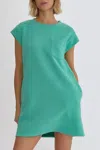 Entro Textured Knit Mini Dress In Mint In Blue