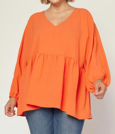 Entro Textured Long Sleeve Babydoll Top - Plus In Orange