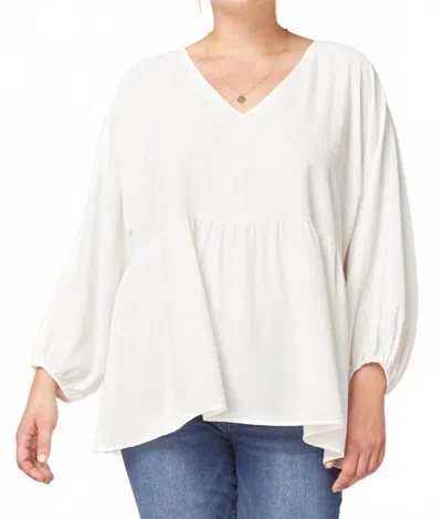 Entro Textured Long Sleeve Babydoll Top - Plus In Off White