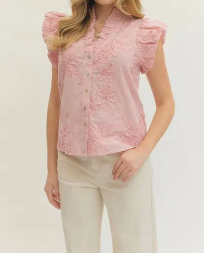 Entro Textured Pattern Striped Top In Pink