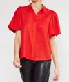 Entro Textured Puff Sleeve Top In Red