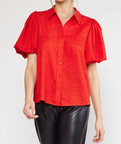 Entro Textured Puff Sleeve Top In Red