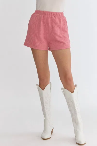 Entro Textured Shorts In Coral Pink