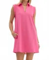 Entro Textured Solid V Neck Dress In Pink In Pink