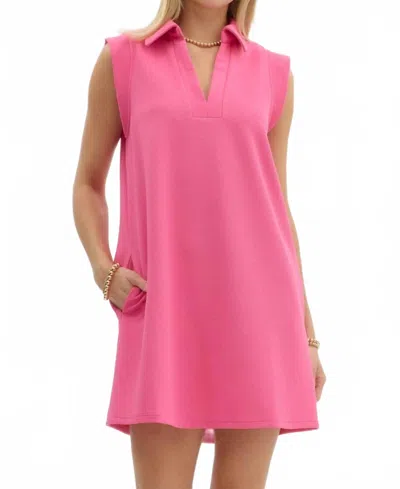 Entro Textured Solid V Neck Dress In Pink