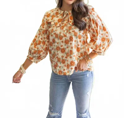 Entro The Clementine Floral Top In Orange/white