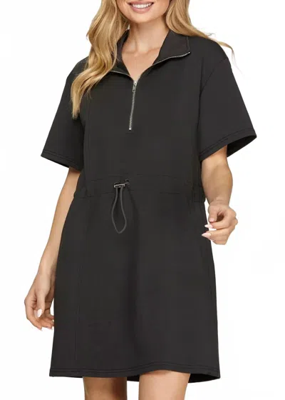 Entro The Essential Half-zip Mini Dress In Black