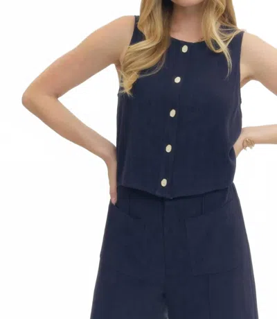 Entro The Harper Sleeveless Linen Blend Button Front Tank In Navy Blue