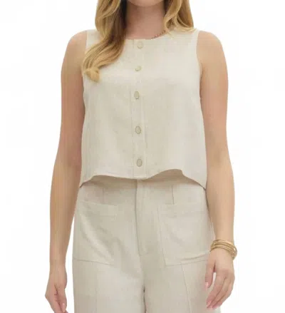Entro The Harper Sleeveless Linen Blend Button Front Tank In Sand In Beige