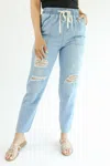 ENTRO THE STEPHANIE DISTRESSED JEANS IN LIGHT WASH DENIM