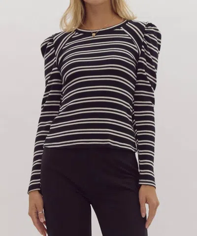 Entro This Is The Life Striped Knit Top In Black