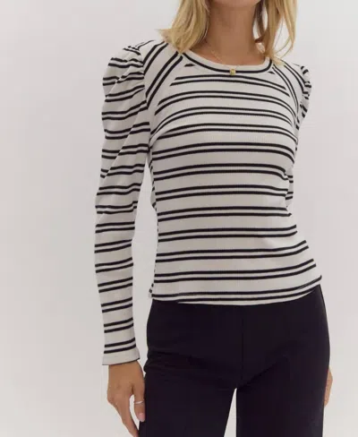 Entro This Is The Life Striped Knit Top In Ecru In White