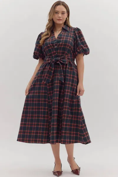 Entro Tidings Midi Dress In Navy In Red