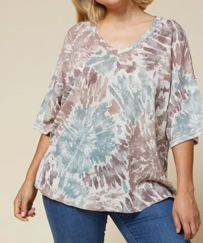 Entro Tie Dye Starburst Top In Greyish Blue