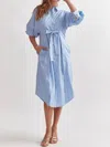 Entro Tie Front Button-down Midi Dress In Chambray In Blue