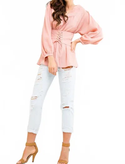 Entro Tie Front Long Sleeve Blouse In Blush In Multi
