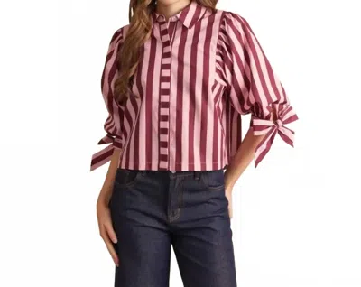 Entro Tie Sleeve Striped Button Up Blouse In Pink