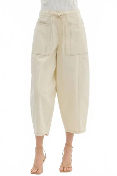 Entro Tie Waist Barrel Pants In Ecru In Neutral
