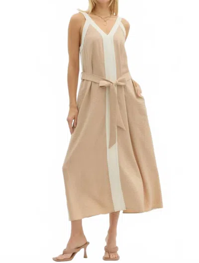 Entro Tie Waist Midi Dress In Taupe In Nude